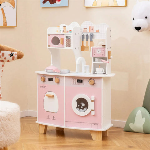 Kids Pretend Play Wooden Kitchen and Coffee Maker Playset