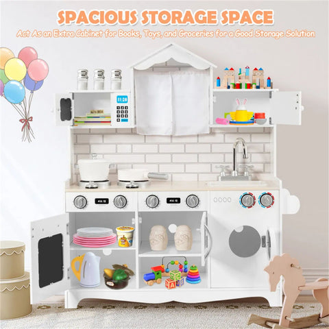 Kids Wooden Play Kitchen with Washing Machine