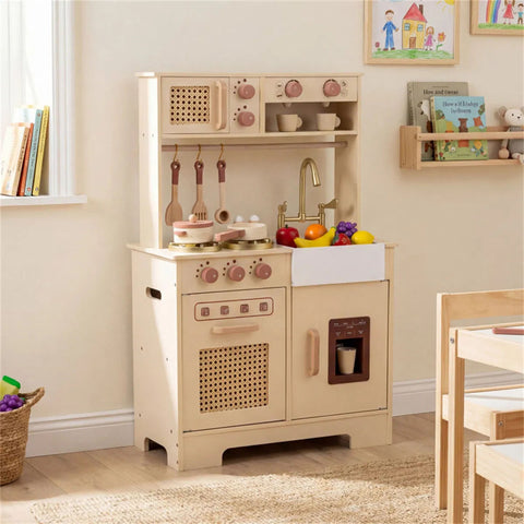 Kids Wooden Play Kitchen With Pretend Ice Maker