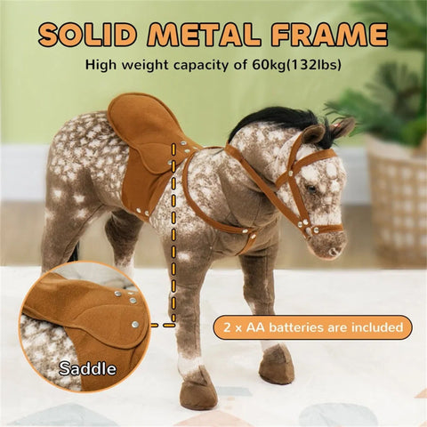 Plush Ride-On Rocking Horse Toy with Realistic Sounds