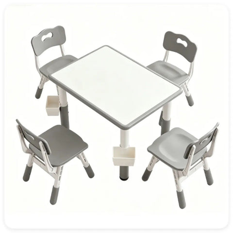 Height Adjustable Kids Desk and 4 Chairs Set with Storage