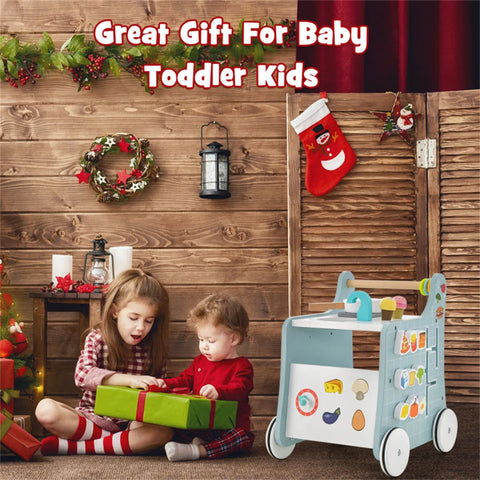 6-in-1 Wooden Baby Walker with Play Kitchen
