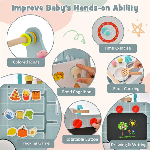 6-in-1 Wooden Baby Walker with Play Kitchen
