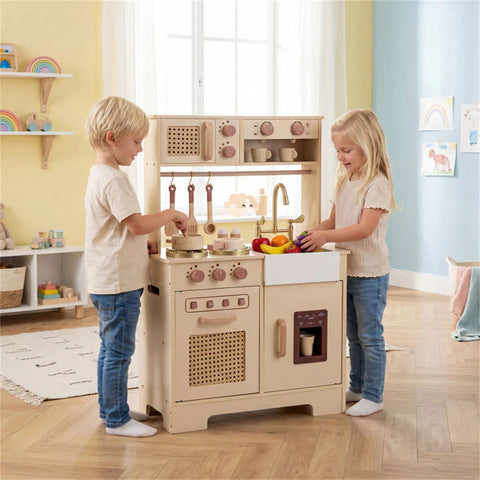 Kids Wooden Play Kitchen With Pretend Ice Maker
