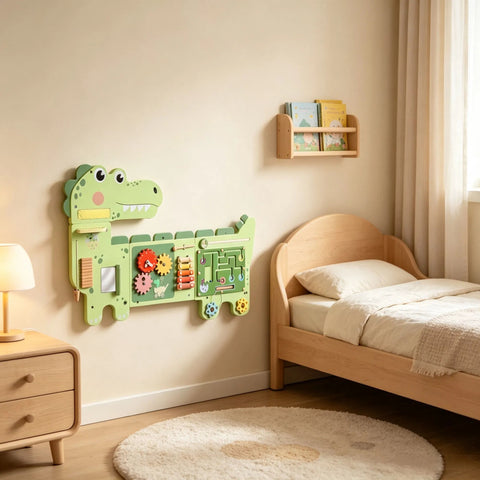 Wall-Mounted Dinosaur Sensory Busy Board for Toddlers