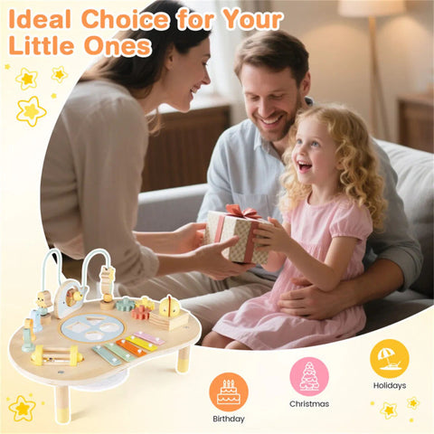 7-in-1 Wooden Baby Activity Table with Music & Shape Sorting