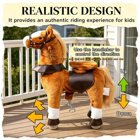 Kids' Ride-On Pony Horse Toy with Wheels and Sounds