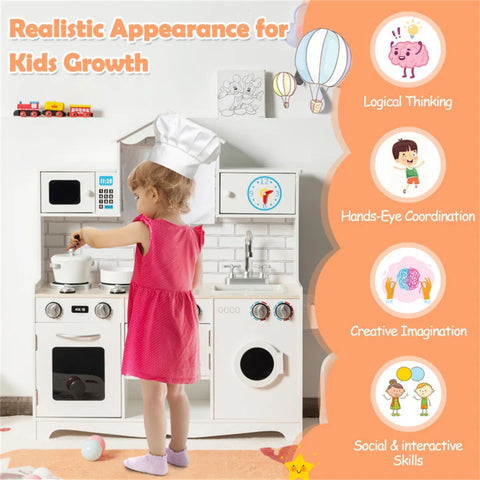 Kids Wooden Play Kitchen with Washing Machine