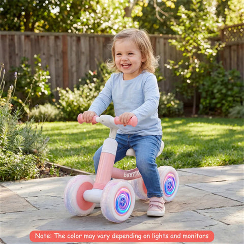 4-Wheel Kids Balance Bike with Light-Up Wheels