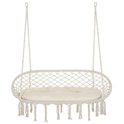 Two-Seater Hanging Macrame Hammock Chair with Cushion