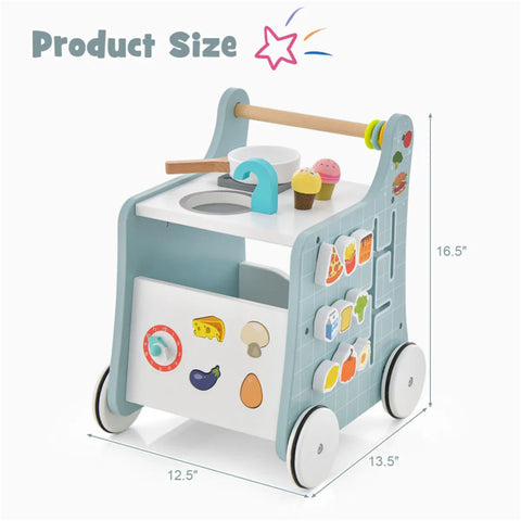 6-in-1 Wooden Baby Walker with Play Kitchen
