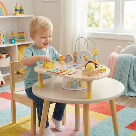 7-in-1 Wooden Baby Activity Table with Music & Shape Sorting