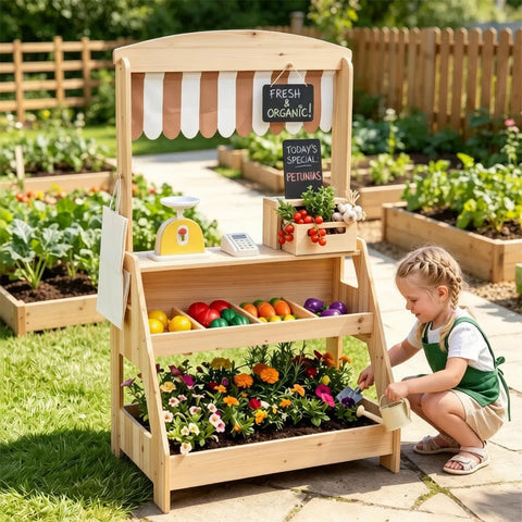 2-in-1 Kids Mud Kitchen & Farmers Market Stand