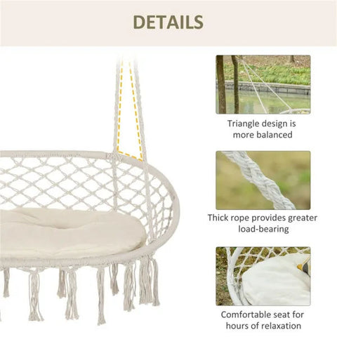 Two-Seater Hanging Macrame Hammock Chair with Cushion