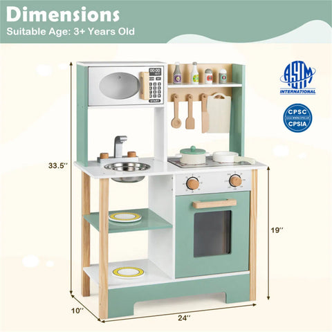 Kids Wooden Play Kitchen With 13 Accessories