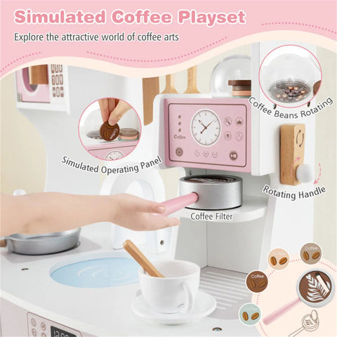 Kids Pretend Play Wooden Kitchen and Coffee Maker Playset