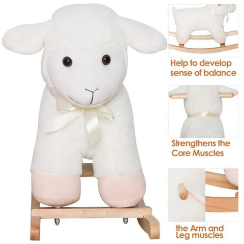 Plush Rocking Horse Toy with Wooden Base