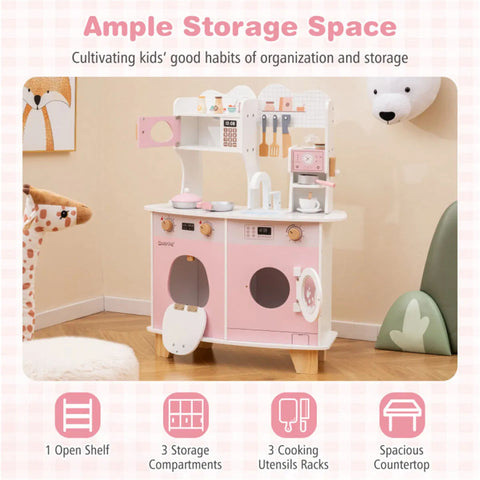Kids Pretend Play Wooden Kitchen and Coffee Maker Playset