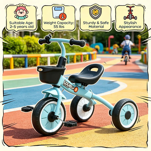 3-Wheel Toddler Tricycle for Kids 2-5 Years Old