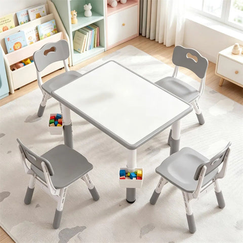 Height Adjustable Kids Desk and 4 Chairs Set with Storage