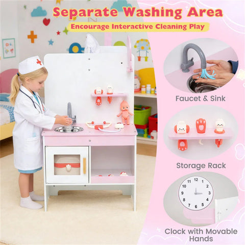 27-Piece Kids Wooden Doctor Medical Station Playset