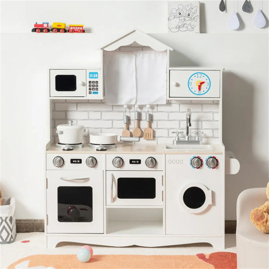 Kids Wooden Play Kitchen with Washing Machine