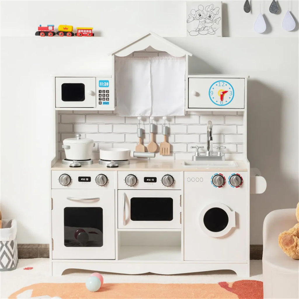 Kids Wooden Play Kitchen with Washing Machine