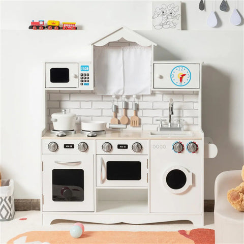 Kids Wooden Play Kitchen with Washing Machine
