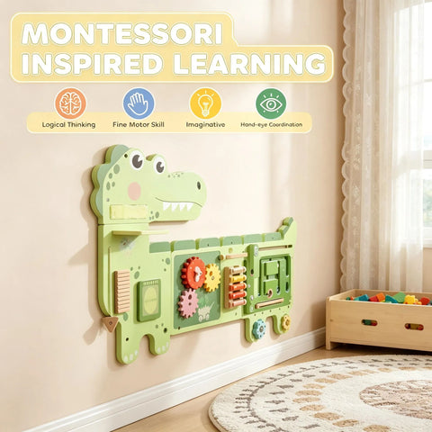 Wall-Mounted Dinosaur Sensory Busy Board for Toddlers