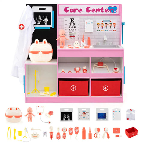 Pink Wooden Doctor Office Playset for Toddlers