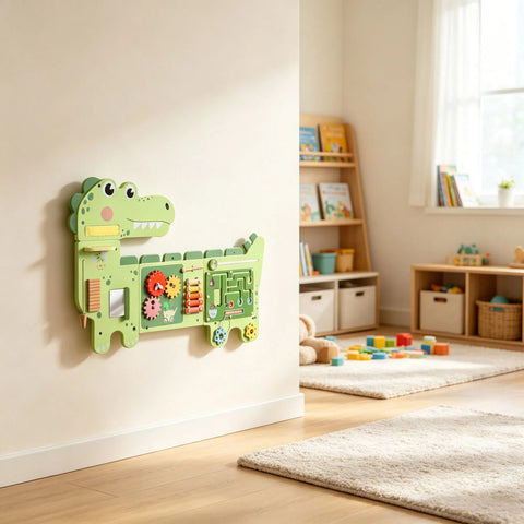 Wall-Mounted Dinosaur Sensory Busy Board for Toddlers