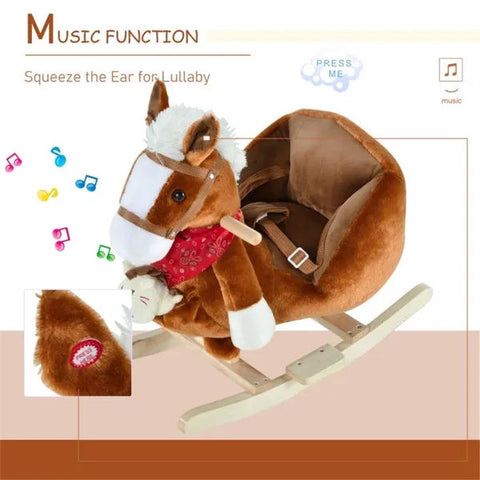 Plush Toddler Rocking Horse with Music and Hand Puppet