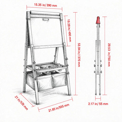 3-in-1 Kids Wooden Art Easel with Paper Roll