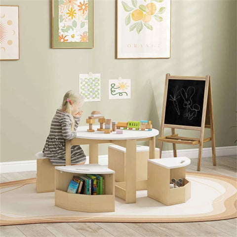 5-Piece Kids Table and Chairs Set with Under-Seat Storage