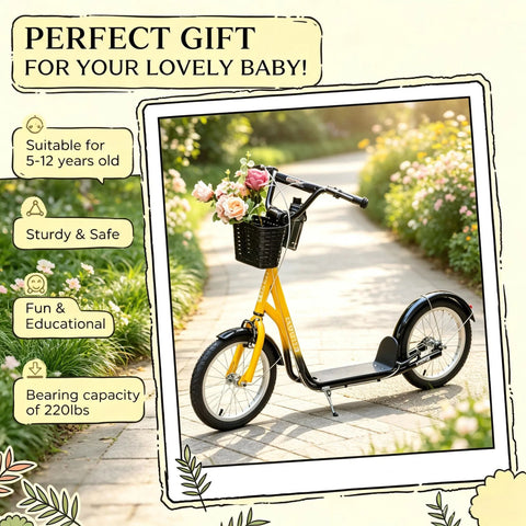 16-Inch Inflatable Youth Kick Scooter With Adjustable Handlebars