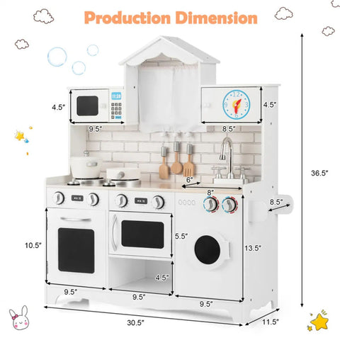 Kids Wooden Play Kitchen with Washing Machine