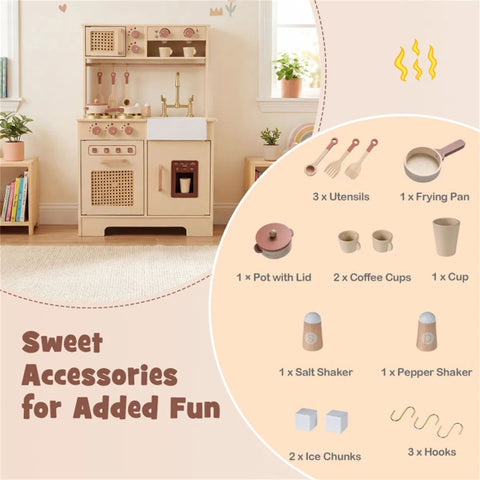 Kids Wooden Play Kitchen With Pretend Ice Maker