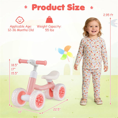 4-Wheel Kids Balance Bike with Light-Up Wheels