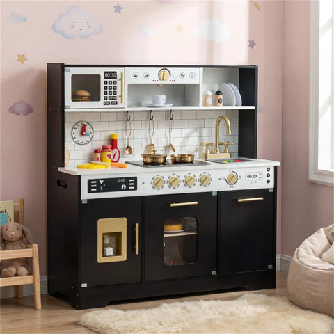 Kids Wooden Play Kitchen With Pretend Ice Maker