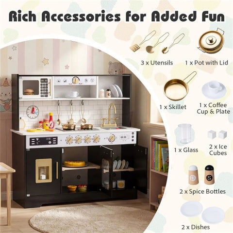 Kids Wooden Play Kitchen With Pretend Ice Maker