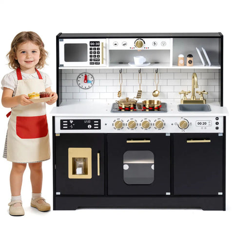 Kids Wooden Play Kitchen With Pretend Ice Maker