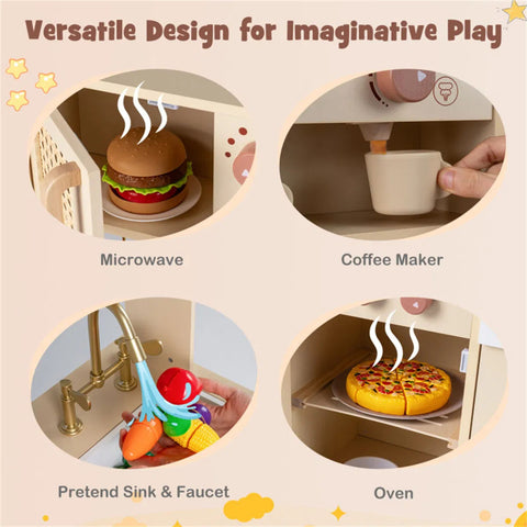 Kids Wooden Play Kitchen With Pretend Ice Maker
