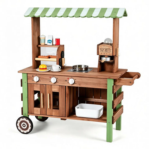 Toddler Wooden Play Food Truck Cart on Wheels