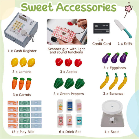Gray Wooden Kids Supermarket Playset with Vending Machine