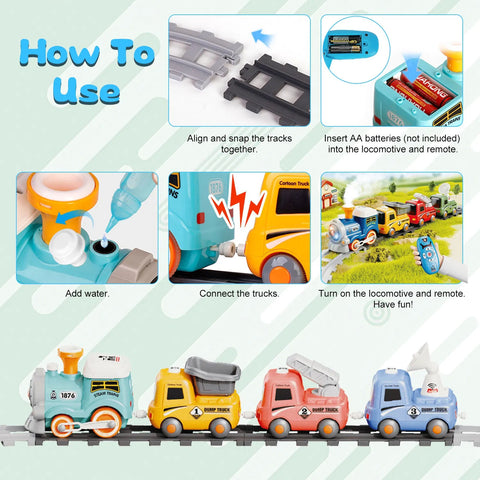 Kids Remote Control Electric Train Set with Lights and Smoke