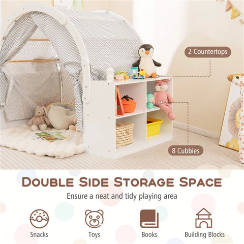 Indoor Kids Wooden Playhouse with Storage Cubbies