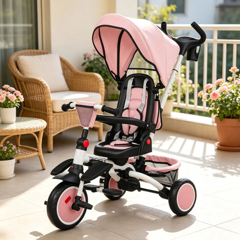 6-in-1 Convertible Kids Stroller Tricycle with Adjustable Push Handle