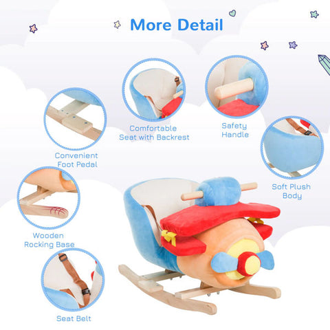 Plush Ride-On Airplane Rocker With Music and Seat Belt