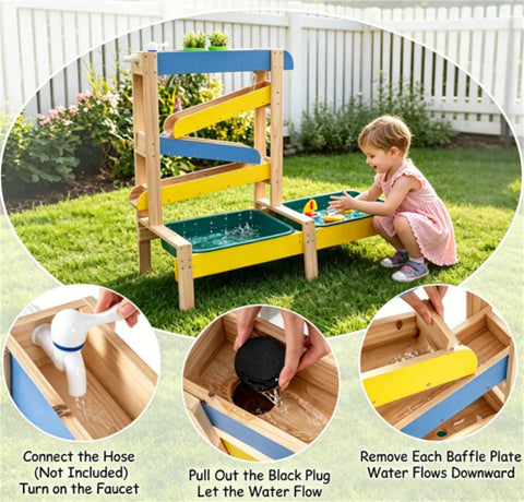 3-in-1 Kids Wooden Sand and Water Table with Faucet