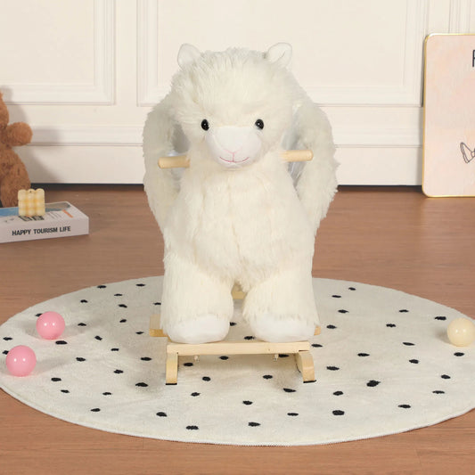 Kids Plush Alpaca Ride-On Rocking Horse Toy with Music